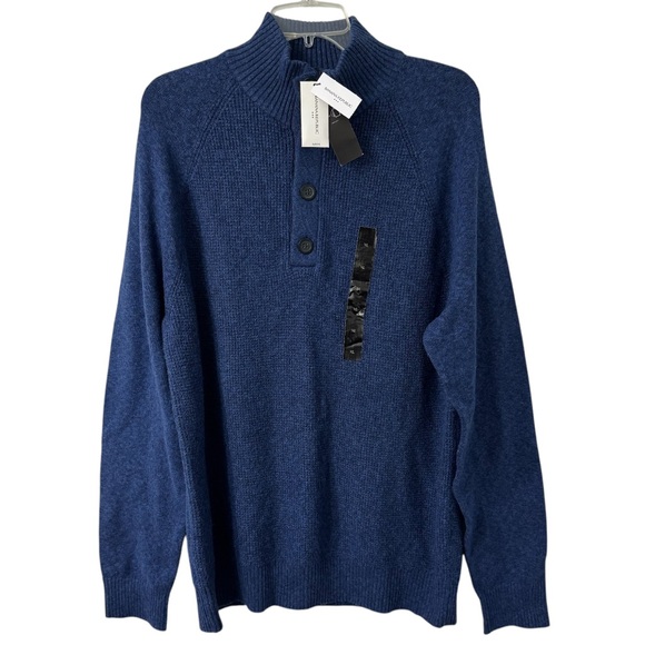 Banana Republic Mens Quarter Button Blue Wool Sweater XL - Picture 4 of 15